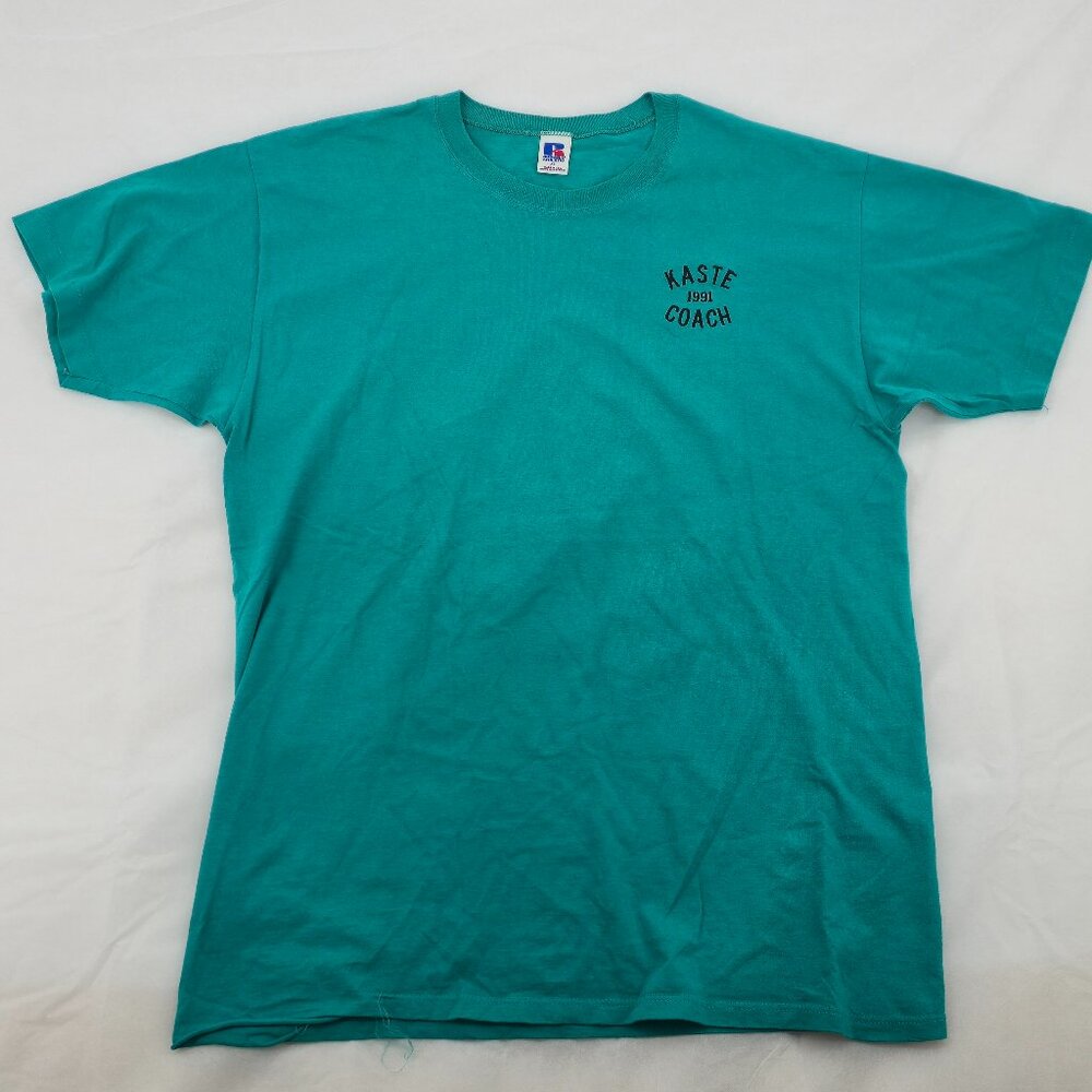 Vintage Russell Athletic 1991‎ T-Shirt "Kaste Coach" Teal Green Size XL